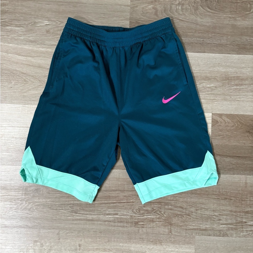 Nike youth Teal Athletic Shorts with Mint Hem and Pink Swoosh